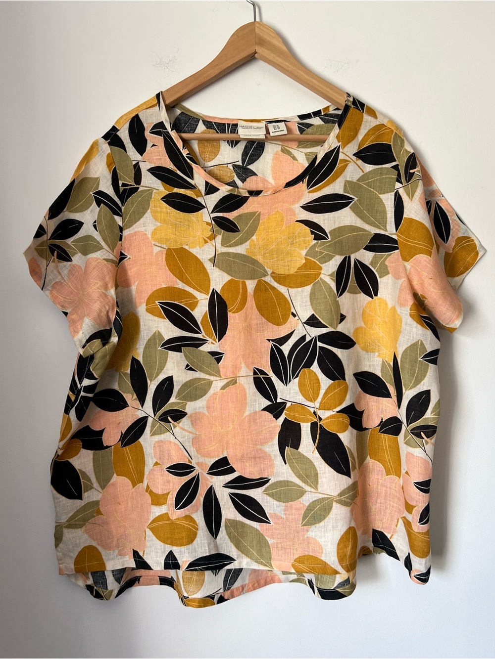 Rachel Zoe LA / NY Fall Floral Short-Sleeve Linen Blend Top 1X Transitional